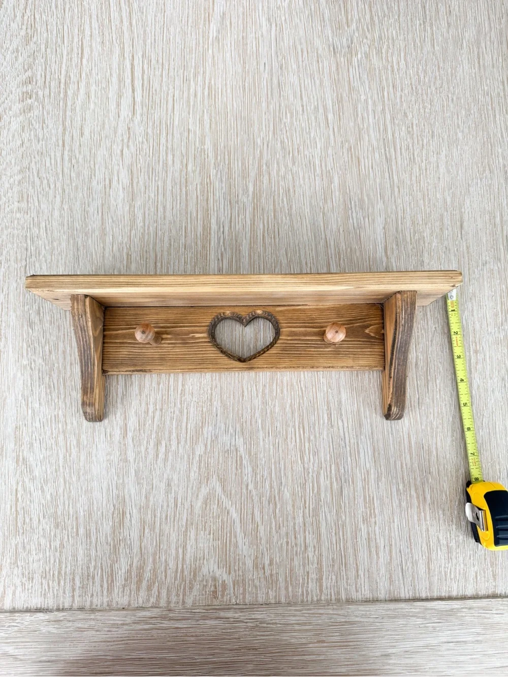 Rustic Wooden Heart Coat Rack Shelf - Brown